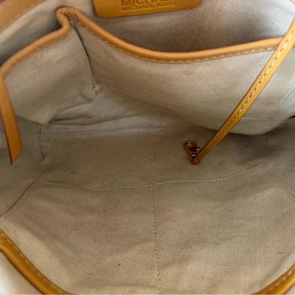 Michael Kors White And Tan Leather Bucket Bag